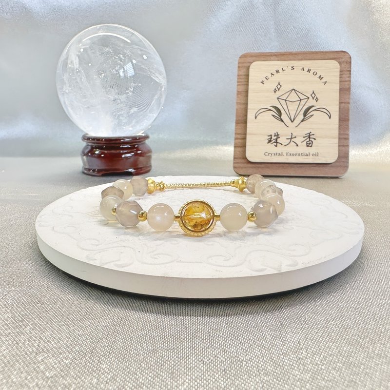 落日之濱   黃水晶・橙月光・煙紫玉髓  手工彈力線手鍊 - 手鍊/手環 - 寶石 金色