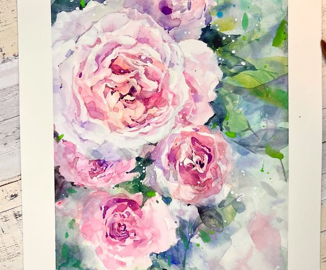 イラスト/絵画/カリグラフィー　Pinkoi　手描きの水彩画のバラ　ショップ　透明な水彩画は、バラのエレガントな気質を表現するのに非常に適しています　yumeiwatercolor