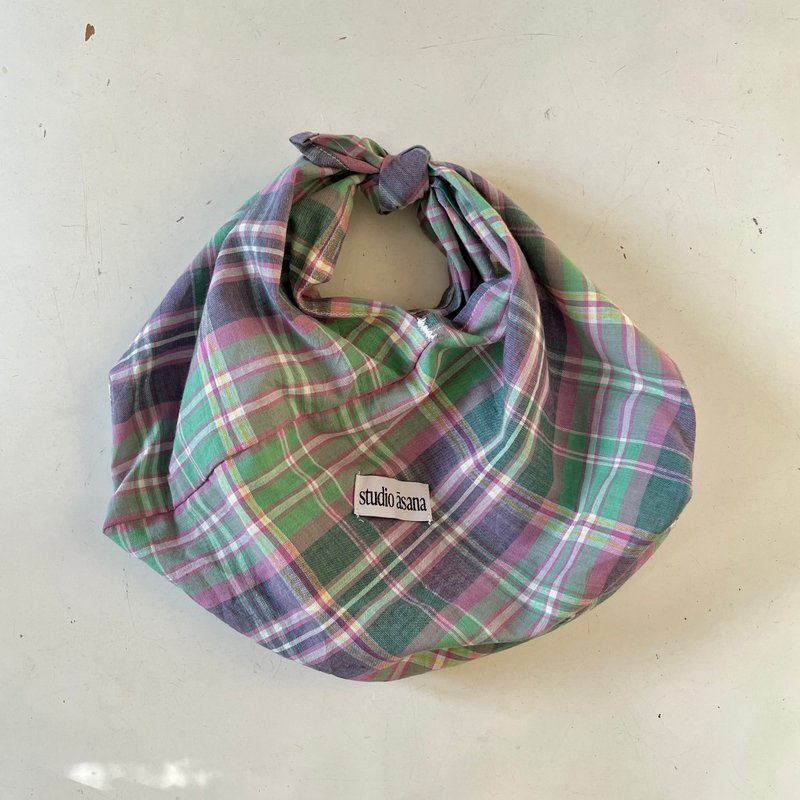 #2 Madras Check Azuma Bag (M) - กล่องข้าว - ผ้าฝ้าย/ผ้าลินิน สึชมพู