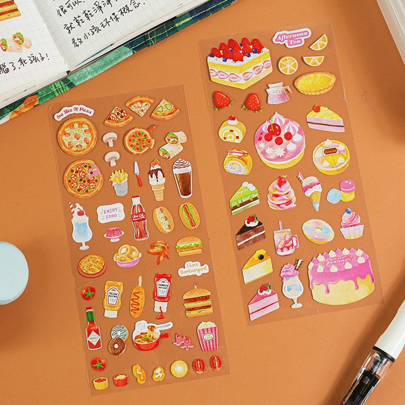 Chuyu handbag stickers/handbag decoration materials/DIY decoration/transparent styling stickers/dessert pizza - สติกเกอร์ - กระดาษ หลากหลายสี