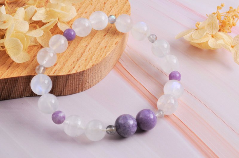 Collection of originals | Silent Night Thinking-Tranquility / Beautiful | Purple Lepidolite/Blue Moonlight/Colorful Gray Moonlight - Bracelets - Crystal White