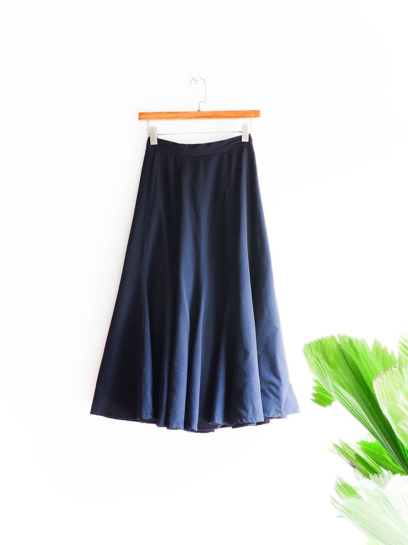River Hill - deep blue ocean plain classic fishtail large put sheep wool quality antique Japanese college student Straight skirt vintage dress vintage - Skirts - Wool Blue