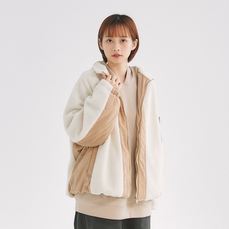 【Simply Yours】Lamb wool cotton coat white coffee F - เสื้อแจ็คเก็ต - ผ้าฝ้าย/ผ้าลินิน สีนำ้ตาล