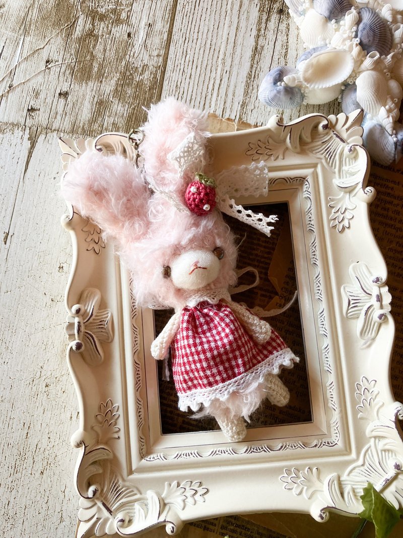 Strawberry Rabbit Bag Charm - Other - Wool Pink