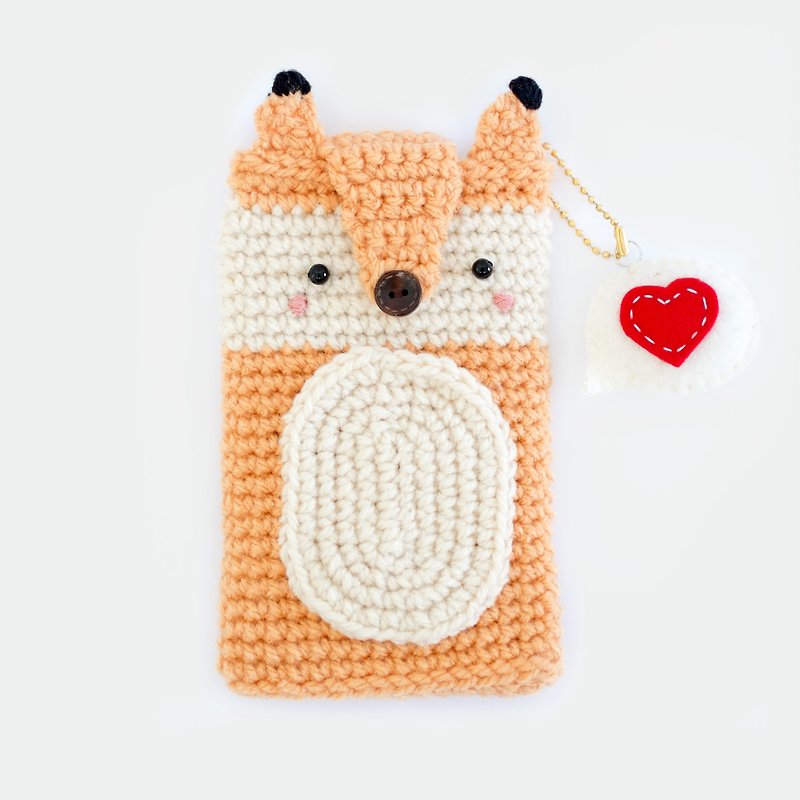 Crochet Fox iPhone case with Love Bubble Keychain - Phone Cases - Other Materials Brown