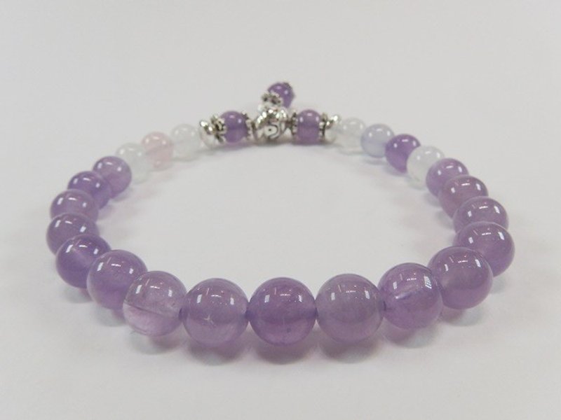 Gemstone Bracelets Purple - To be in the lavender flowers - high quality natural amethyst + pink Morgan stone + blue chalcedony + blue Moonstone 925 sterling silver original design in Hong Kong