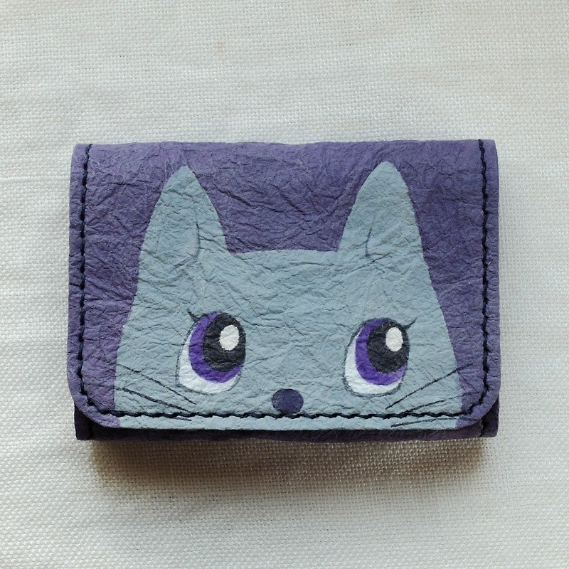Handmade Japanese paper coin case <cat> - กระเป๋าใส่เหรียญ - กระดาษ สีม่วง