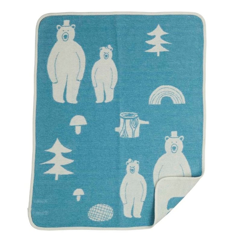 寶寶毯/彌月禮 瑞典Klippan有機棉毯--熊熊好朋友(水星藍) - 棉被/毛毯 - 棉．麻 藍色