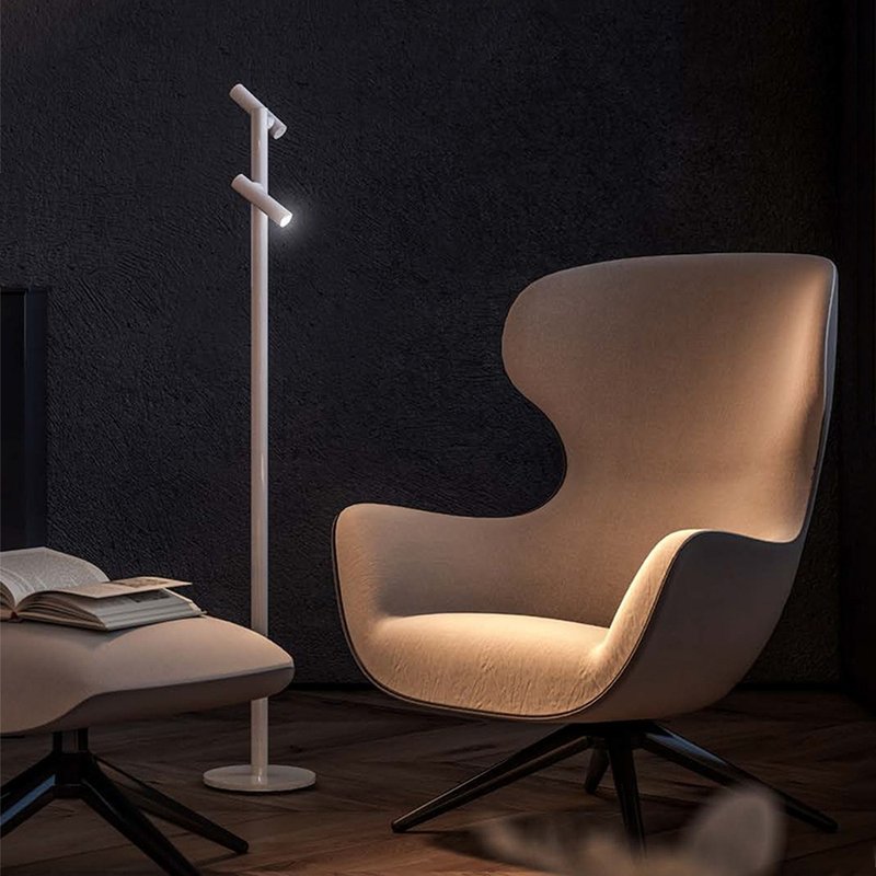 Italy UBIQUA Zoom minimalist style USB rechargeable floor lamp (double head adjustable angle) - โคมไฟ - โลหะ ขาว