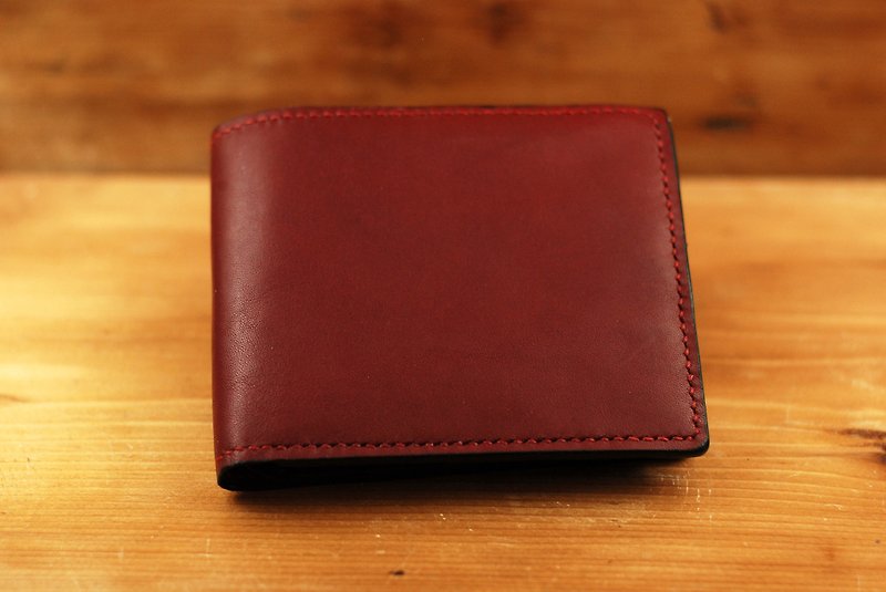 Sold out 【All Christmas】 Christmas hand-sewn wine red short clip - Wallets - Genuine Leather Red