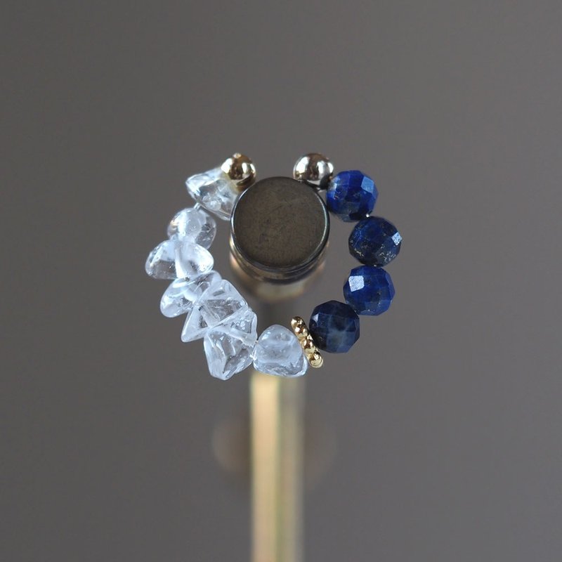 | 2way | Lapis lazuli x crystal ear cuff | December and April birthstones - ต่างหู - เครื่องประดับพลอย สีน้ำเงิน