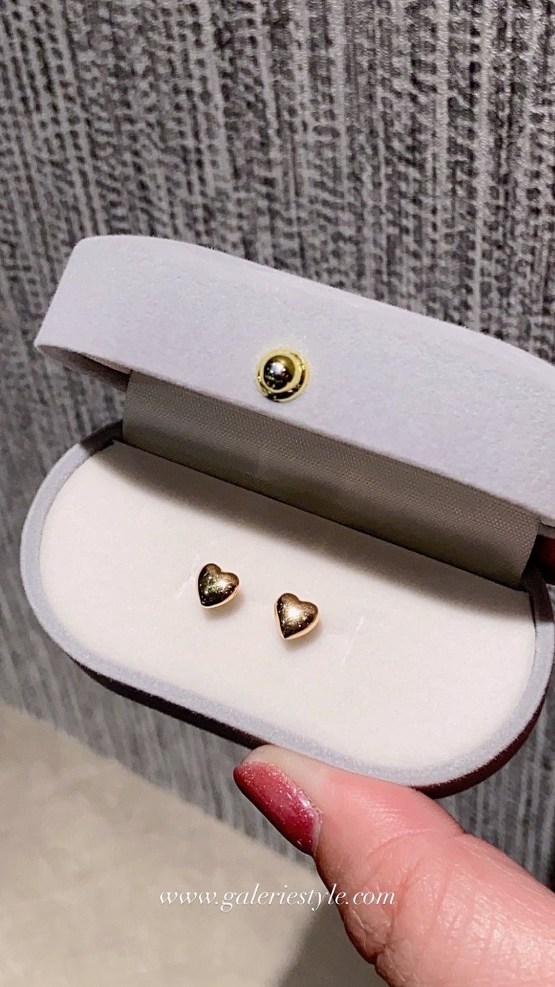 18K Small Heart K Gold Earrings/Light Jewelry/Valentine’s Gift - ต่างหู - เครื่องประดับ 