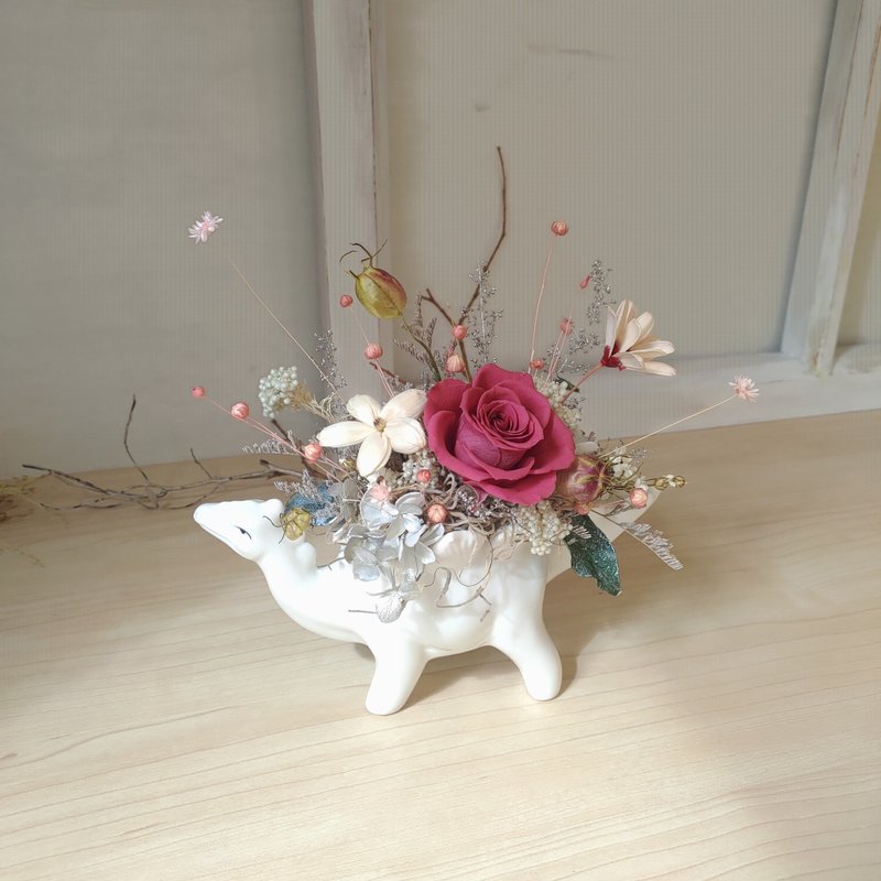 永生盆花 恐龍樣式 不凋花 永生花 乾燥花 特殊花器 - 乾燥花/永生花 - 植物．花 紅色