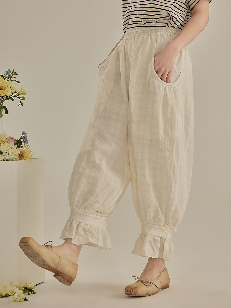 Childlike linen wide pants and lace narrow pants - กางเกงขายาว - ผ้าฝ้าย/ผ้าลินิน ขาว