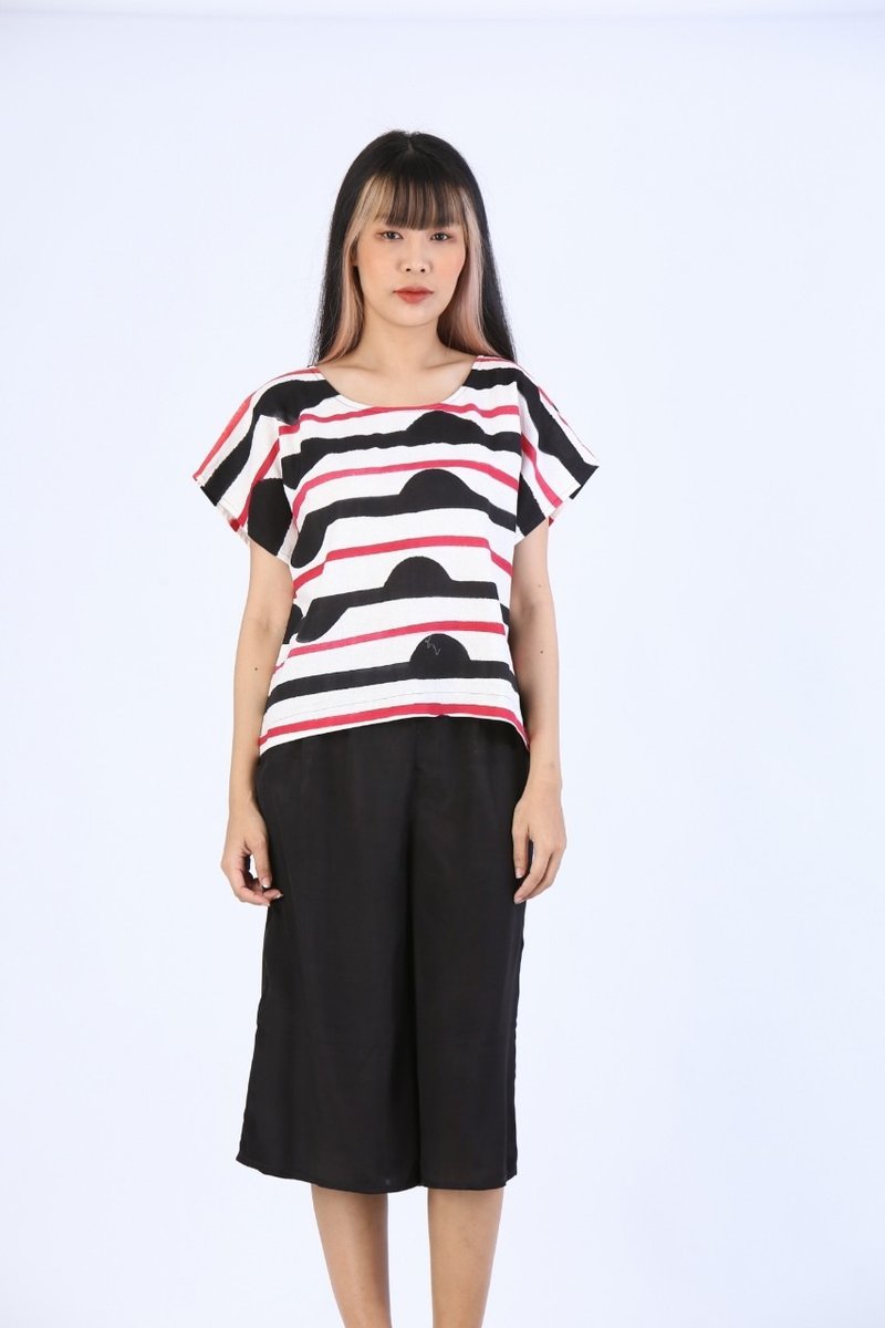 Blouse Kimono Linen Hand paint For Summer Beach Vacation - 女上衣/長袖上衣 - 棉．麻 白色