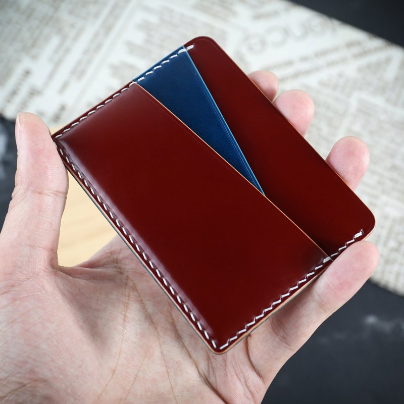 【客製化禮物】【卡夾/卡包/鈔票夾】撞色 Cordovan馬臀皮 刻字 - 證件套/識別證套 - 真皮 多色