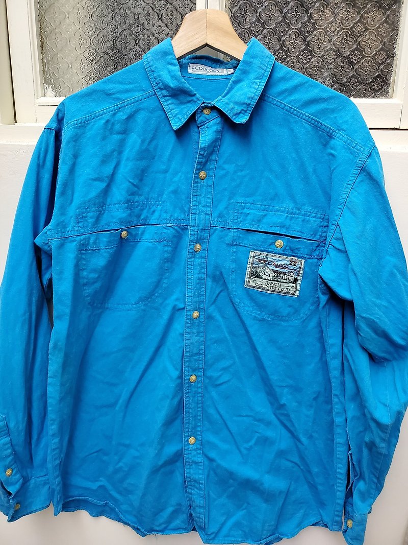 Japanese vintage sky blue denim long liner size M - Men's Shirts - Cotton & Hemp Blue