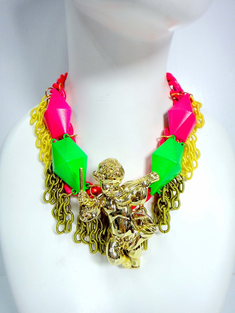 Other Metals Necklaces Multicolor - TIMBEE LO Golden Angel Necklace Fluorescent Spray Color Gemstone Nylon Chain