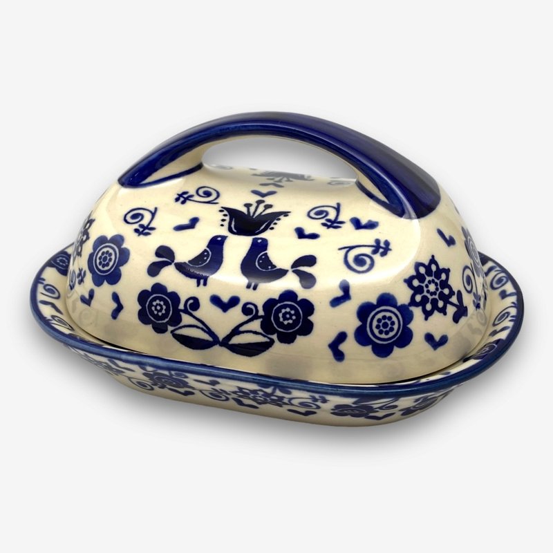 波蘭手繪手工陶-奶油盅 17cm 傳統沃維奇系列 入門款 - 盤子/餐盤/盤架 - 陶 白色