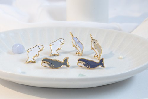Little OH! 手工飾品 小白鯨 獨角鯨 弓頭鯨 鯨魚 Whale 海洋系列 夾式耳環 交換禮物