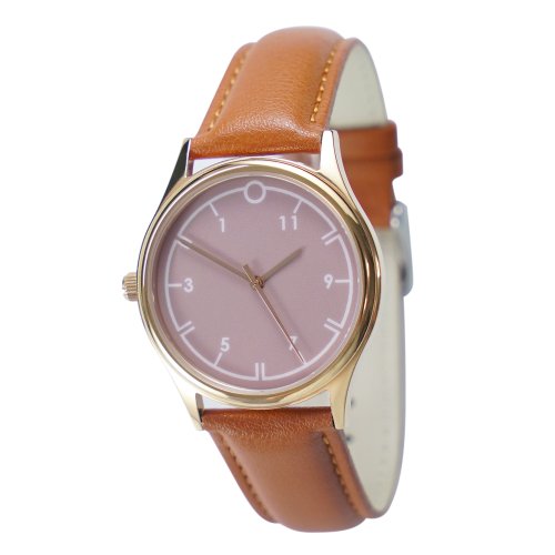 S and M watch 休閒逆時針手錶 玫瑰金殼淺啡色錶帶 中性設計 全球免運