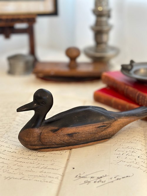 JSVS 古董家飾選物店 French antique wooden duck 美麗法國古董木鴨20.5cm
