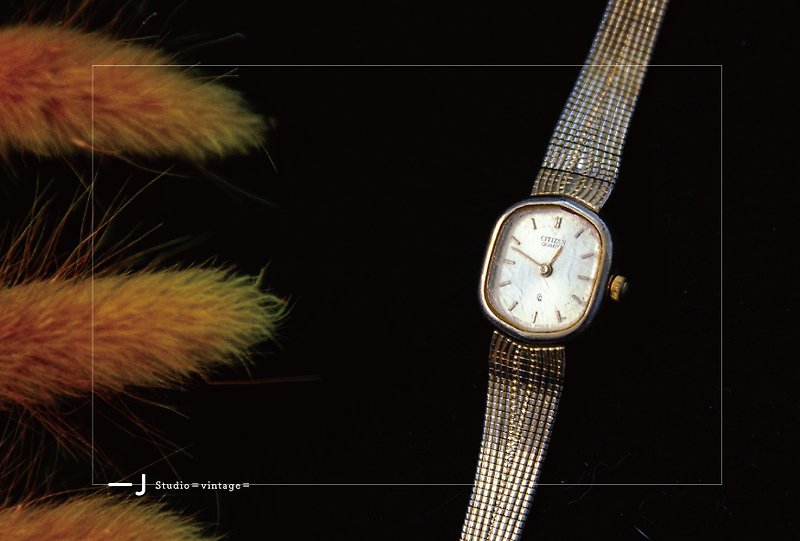 (售完)CITIZEN 六角形錶殼 霧金錶盤 手工錶帶 石英錶 古董錶