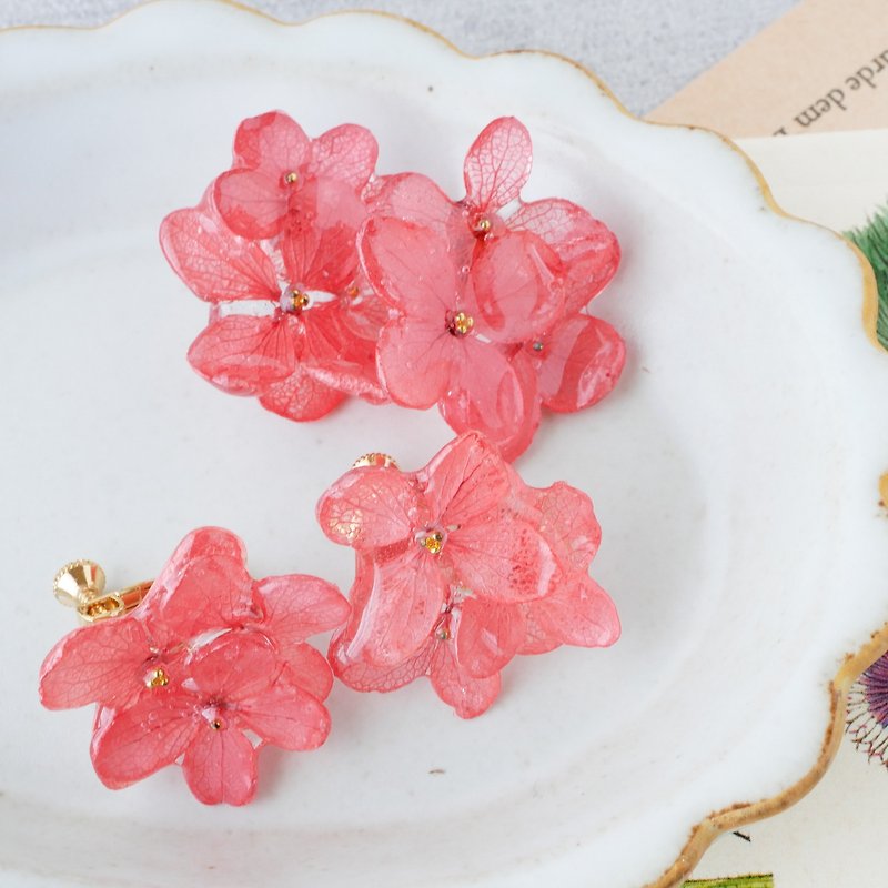 Resin Earrings & Clip-ons Pink - Hydrangea Mini Bouquet/ Clip-On