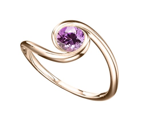 Majade Jewelry Design 極簡主義紫晶戒指 14K黃金求婚戒指 二月誕生石戒指 優雅黃金戒指