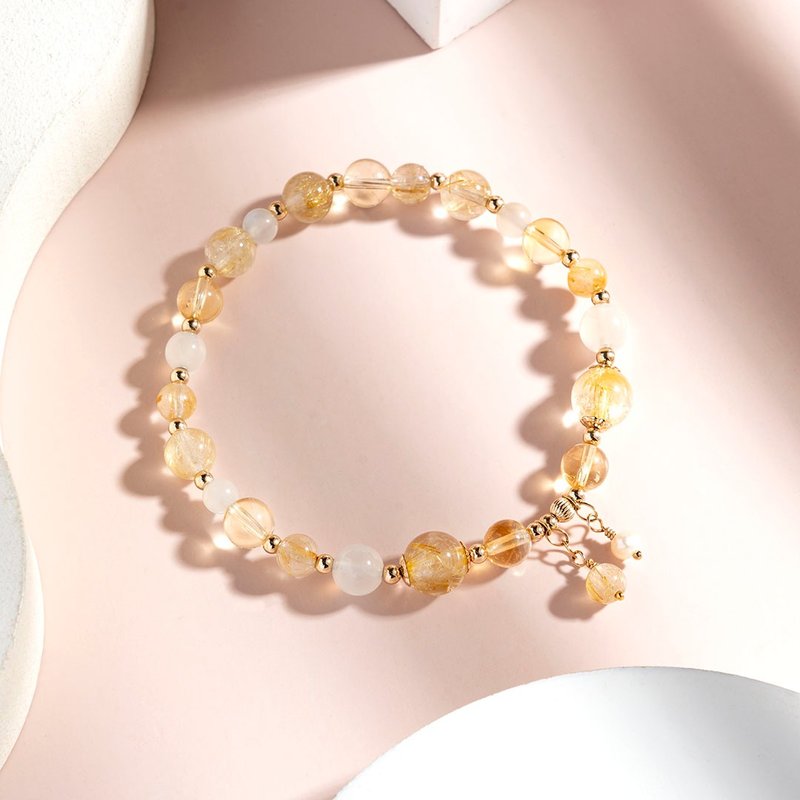 Blonde Citrine Moonstone 14K Gold-Padded Crystal Bracelet Lucky - สร้อยข้อมือ - คริสตัล สีทอง