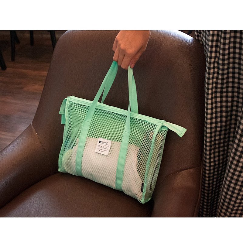 Qing travel portable storage net bag (S) / storage bag / sorting bag / tote bag / side bag - Unicite - กระเป๋าเครื่องสำอาง - วัสดุกันนำ้ สีเขียว