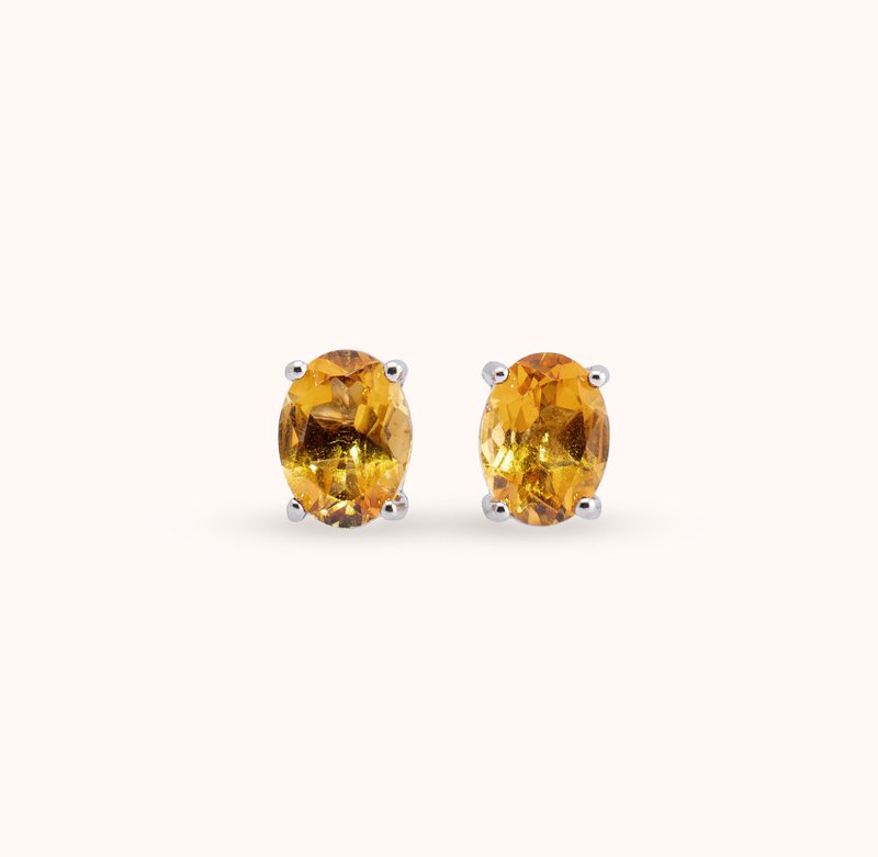 安珠 黃水晶 黃色 橢圓 5*7mm 耳環 經典系列 Oval E 寶石銀飾 A - 耳環/耳夾/耳骨夾 - 銀 黃色