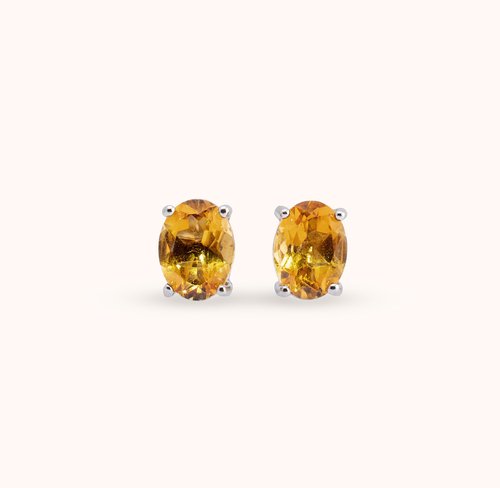 安珠 AND JEWEL 每天配戴的天然寶石 安珠 黃水晶 黃色 橢圓 5*7mm 耳環 經典系列 Oval E 寶石銀飾 A