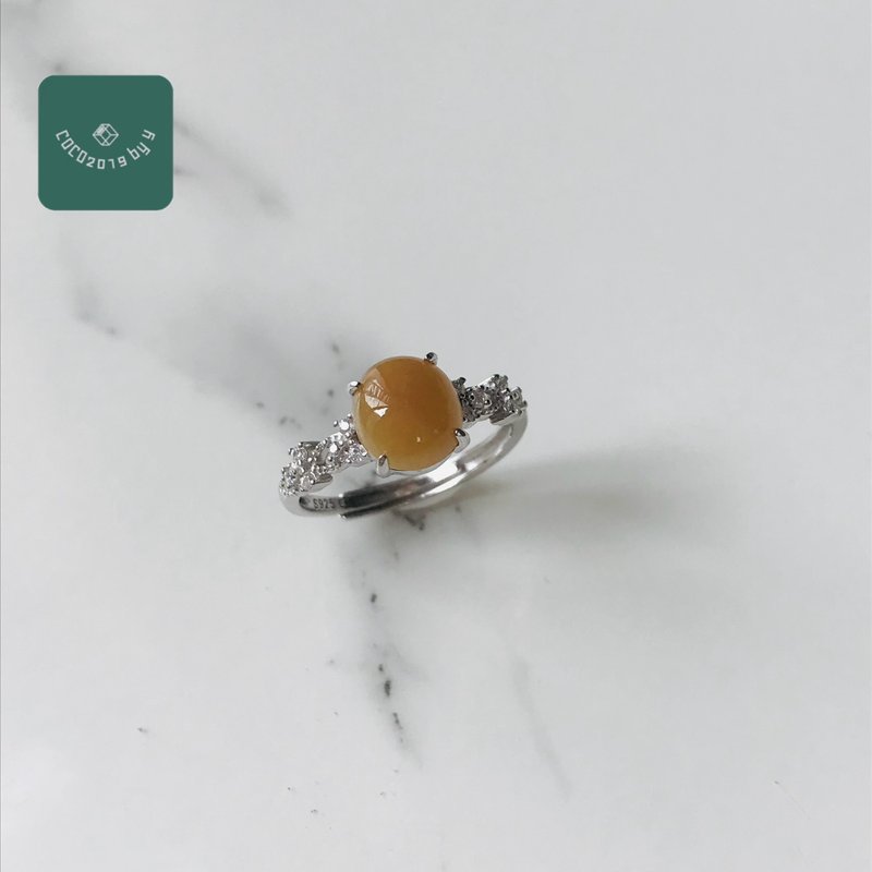 天然翡翠戒指 緬甸產 可調式 銀925 R210-002 - 戒指 - 玉石 橘色
