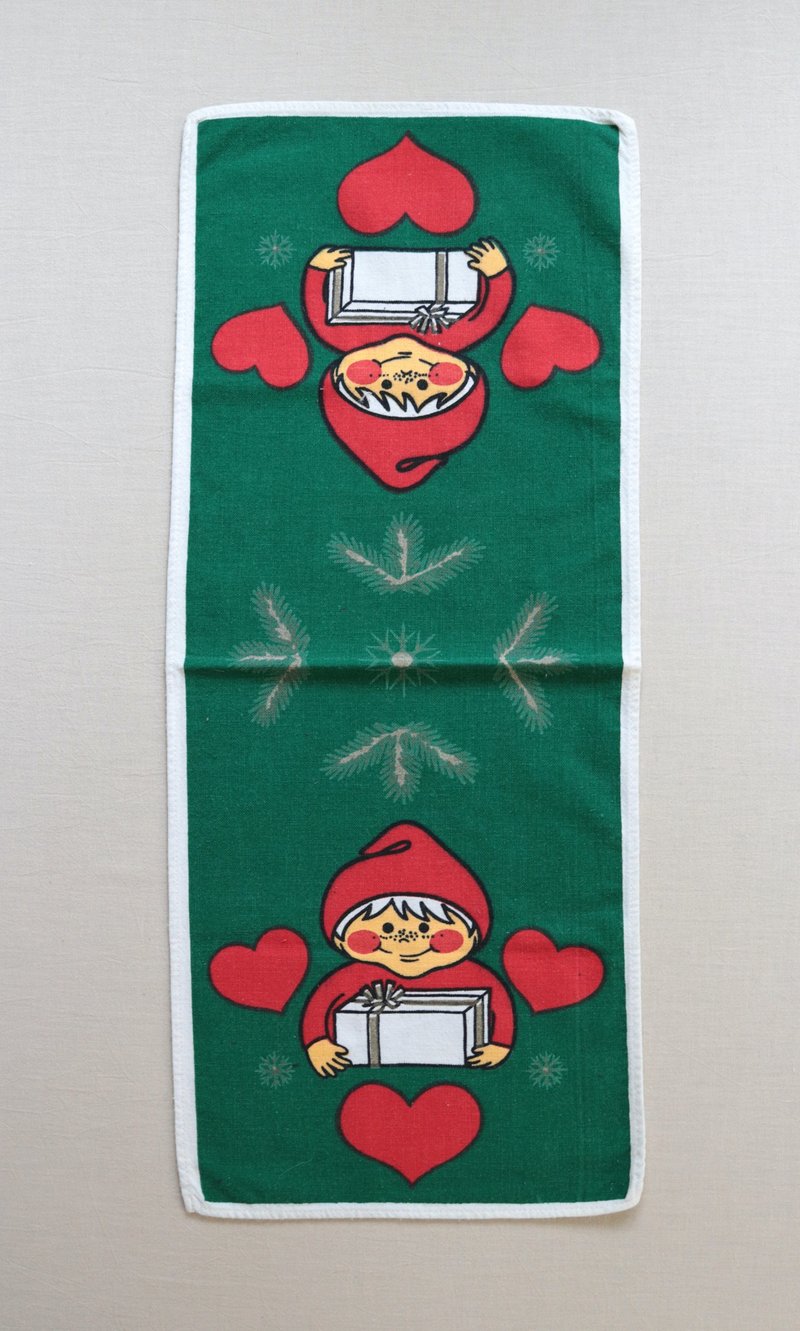 Sweden's 70's elf bag gift postman green printing small table runner - ผ้ารองโต๊ะ/ของตกแต่ง - ผ้าฝ้าย/ผ้าลินิน สีเขียว