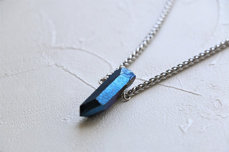 Gemstone Necklaces Blue - Titanium quartz necklace - crystal necklace - men stainless steel necklace