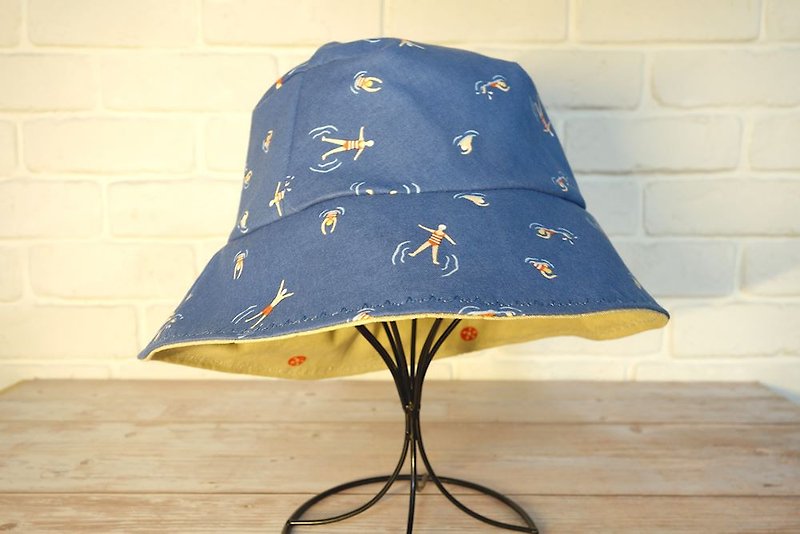 Engraved fisherman hat / / double-sided wear / / swimming lifebuoy - Hats & Caps - Cotton & Hemp Blue
