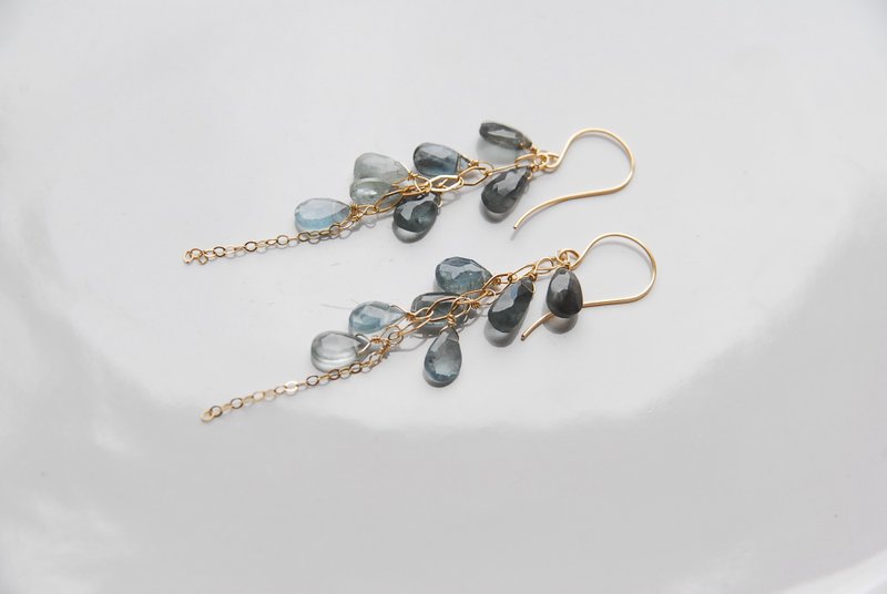 Moss aquamarine gradient earrings 14kgf - ต่างหู - เครื่องประดับพลอย สีน้ำเงิน