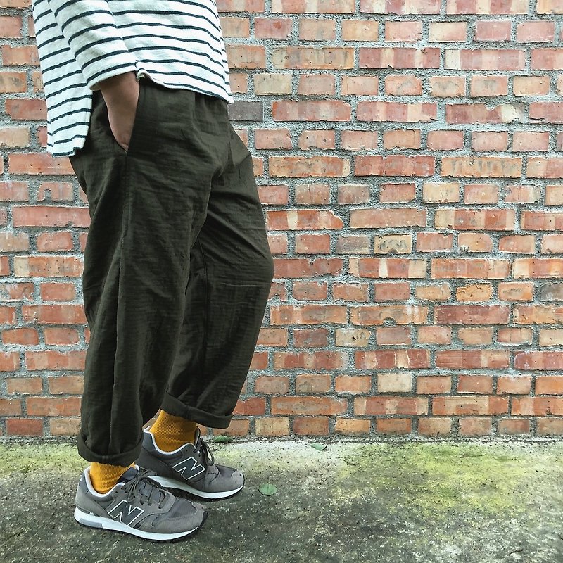 Thick double-thickness rebar narrow tube pants - กางเกงขายาว - ผ้าฝ้าย/ผ้าลินิน สีเขียว