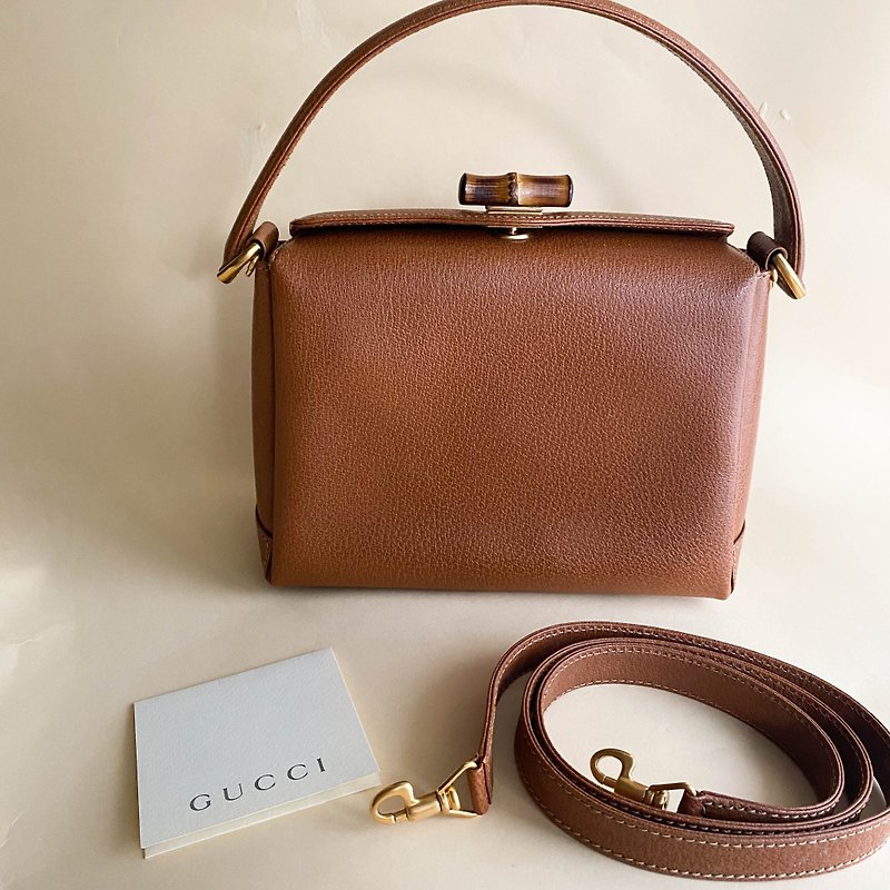 Second-hand bag Gucci|Handbag|Crossbody bag|Shoulder bag|Antique bag|Brown handbag|Bamboo Bag - กระเป๋าถือ - หนังแท้ สีนำ้ตาล