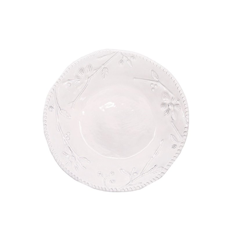 Handmade pure white flower series-23 CM soup plate - Plates & Trays - Pottery White