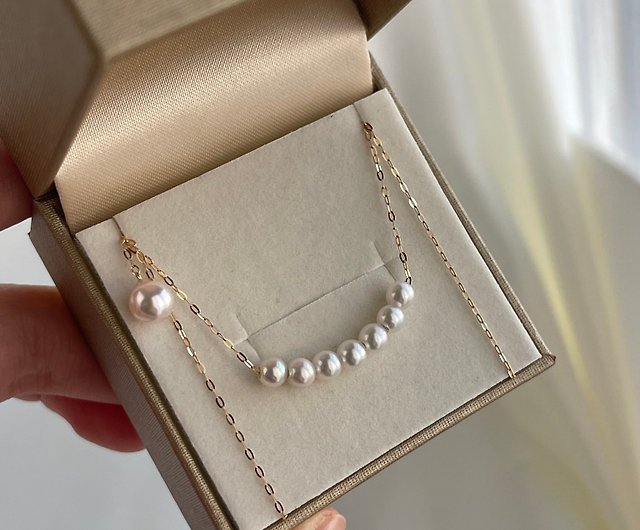 18金オリジナルスライド式真珠ネックレス あこや真珠 パールネックレス 18金 日本製 18k金可移動滿天星 百變造型設計