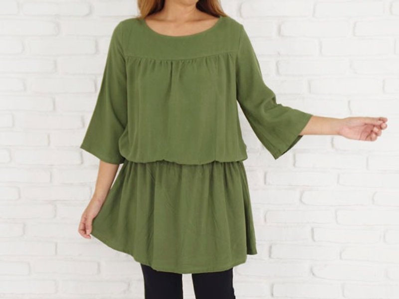 Adult cute moss green! Soft browsing tunic dress - Women's Tops - Other Materials Green