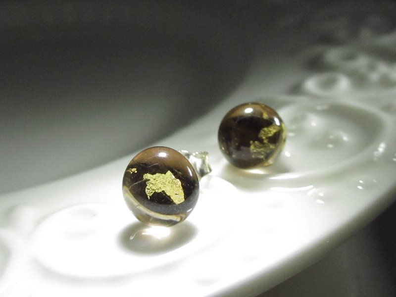× | Gold Foil Series | × Glass Earrings - STP Coffee-O - ต่างหู - แก้ว สีนำ้ตาล