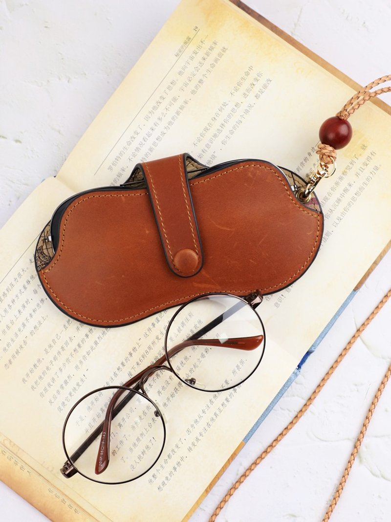 Genuine Leather Sunglasses Holder Bag Eyeglasses Case Portable Glasses Organizer - Eyeglass Cases & Cleaning Cloths - Genuine Leather Brown