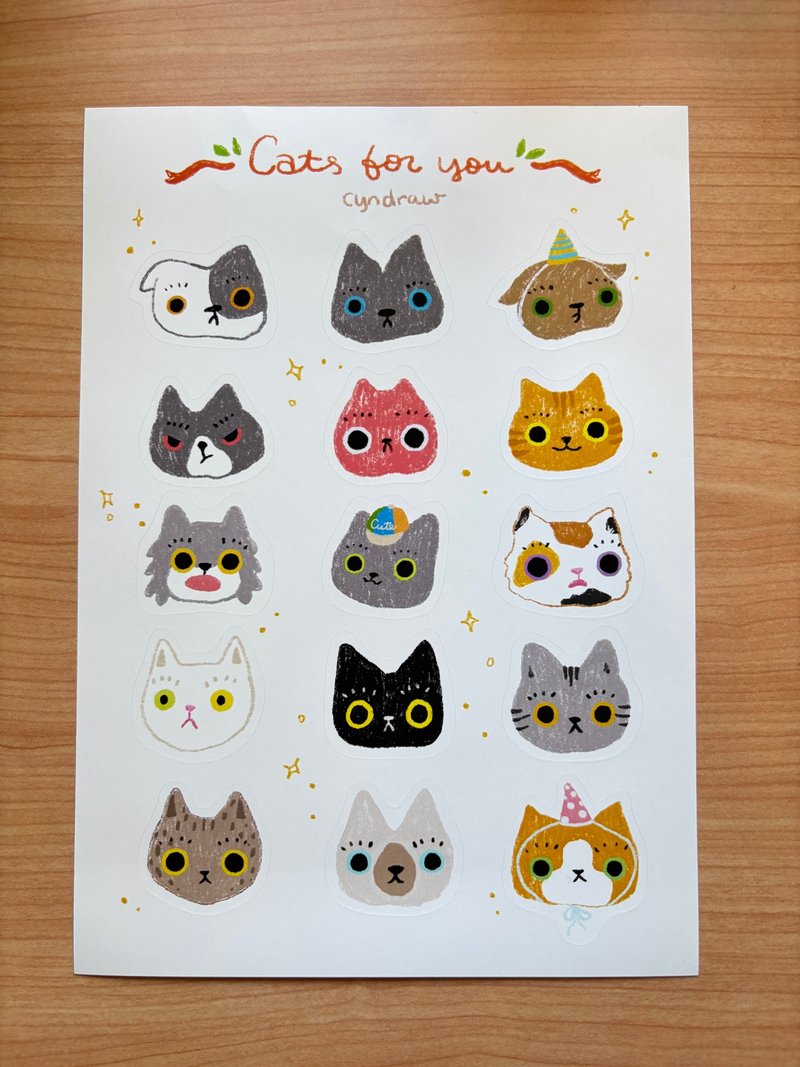 Cyndraw 貓貓花樣寶藏貼紙 - 卡片/明信片 - 紙 白色