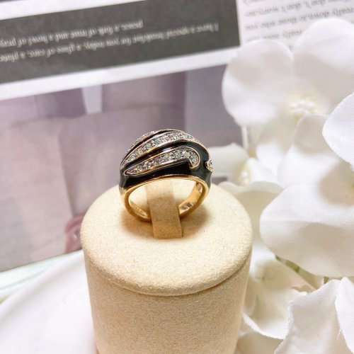 挪亞方舟古董飾品 Vintage Jewelry 【西洋古董飾品】10精品18KTGE 黑光琺瑯 鑲嵌鑽 注18K金 戒指