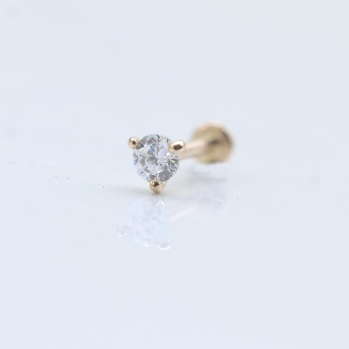 CHARIS GRACE 14K 三爪鑽鎖珠耳環 (前鎖 平底 圓餅) (單個)耳骨 耳窩 不褪色