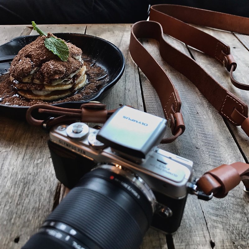 Ochre leather camera strap - 相機帶/腳架 - 真皮 咖啡色