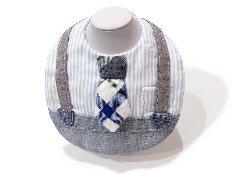 Retro suspenders shape bib pocket-straight line top + tie - Bibs - Cotton & Hemp Blue